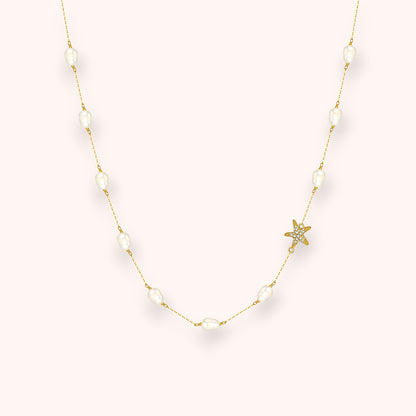 Stellar Pearl Line Necklace – 925 Sterling Silver
