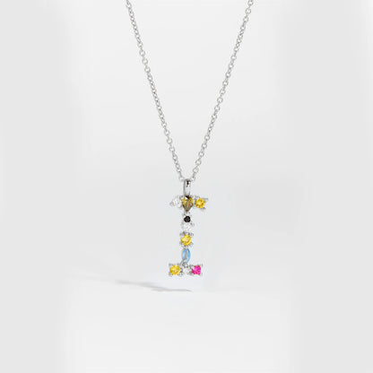 Colorful Crystal Initial Letter 925 Sterling Silver Necklace