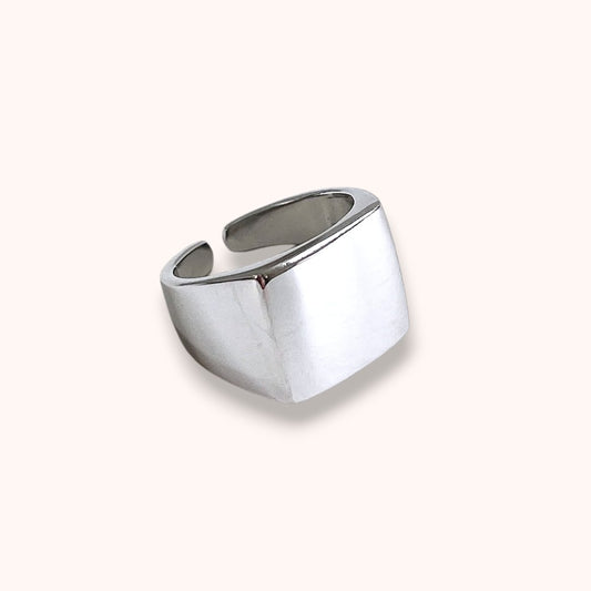 Wide Square Adjustable 925 Sterling Silver Ring
