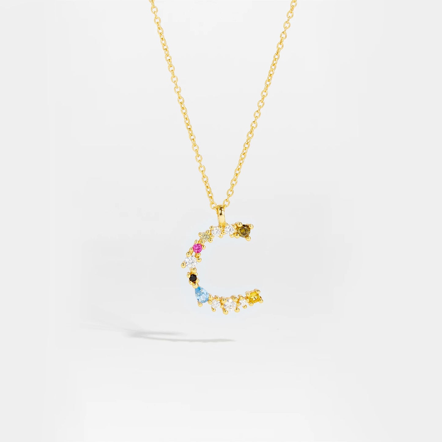 Colorful Crystal Initial Letter 925 Sterling Silver Necklace