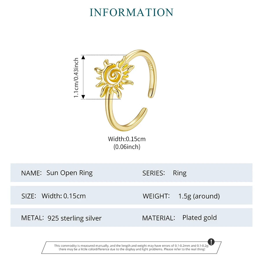 Sunburst Adjustable 925 Sterling Silver Ring