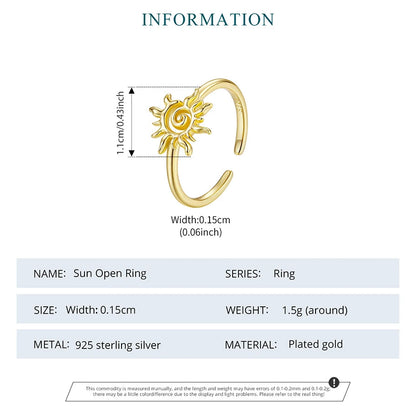 Sunburst Adjustable 925 Sterling Silver Ring