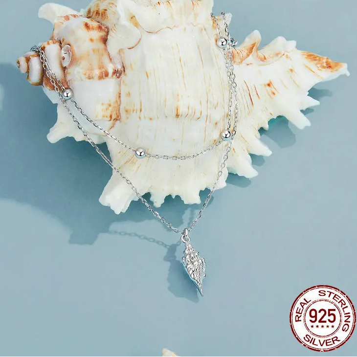 Ocean Shell Layered Necklace 925 Sterling Silver