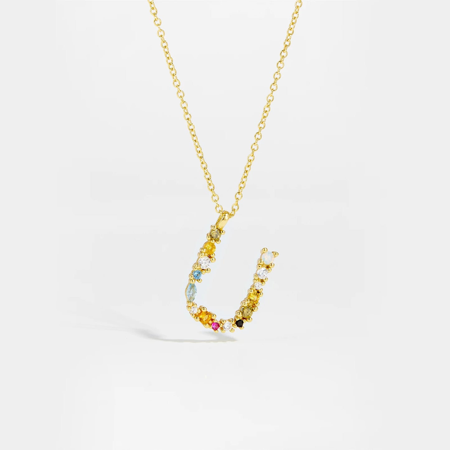 Colorful Crystal Initial Letter 925 Sterling Silver Necklace