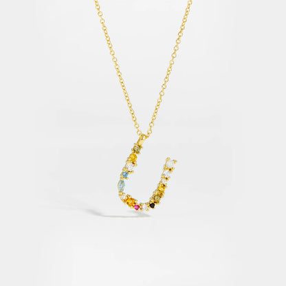 Colorful Crystal Initial Letter 925 Sterling Silver Necklace