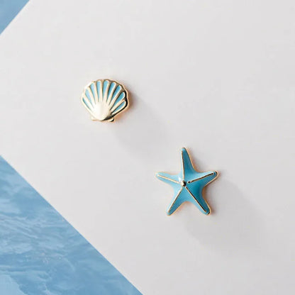 Starfish & Shell 925 Sterling Silver Stud Earrings