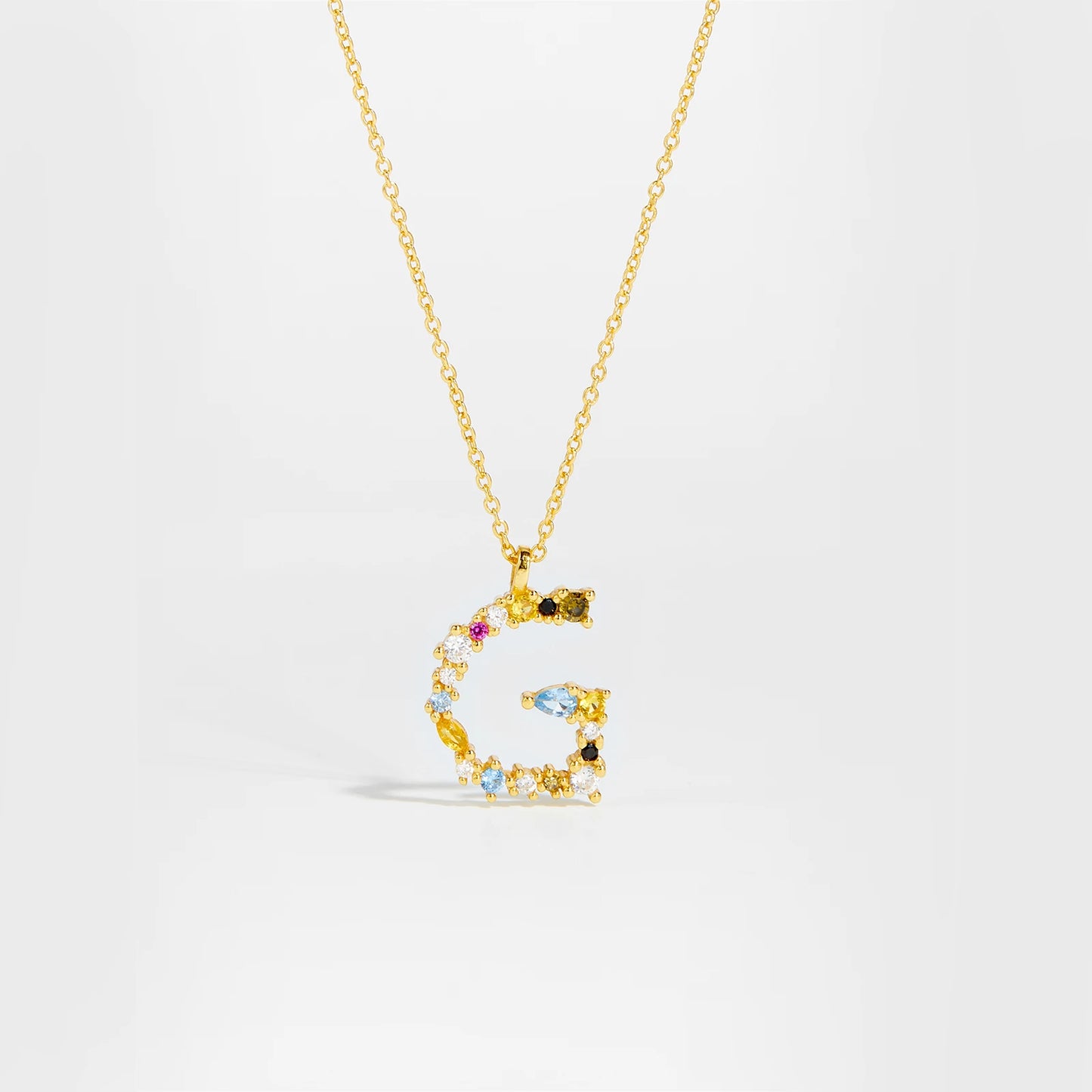 Colorful Crystal Initial Letter 925 Sterling Silver Necklace