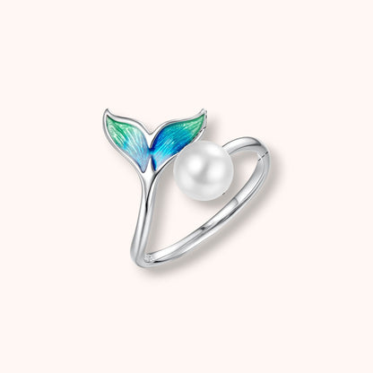 Mermaid Tail Pearl Open Adjustable 925 Sterling Silver Ring
