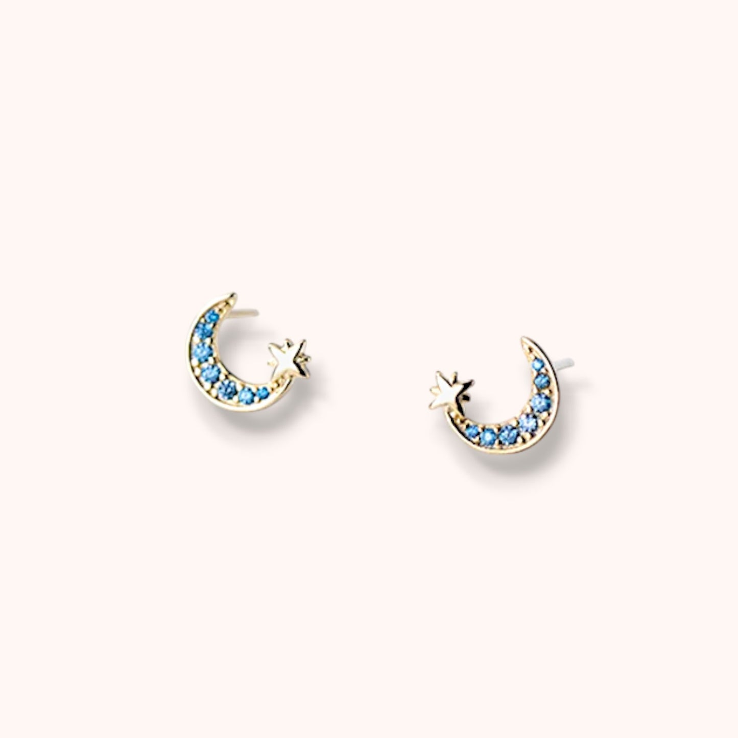 Moon & Star Zircon 925 Sterling Silver Stud Earrings