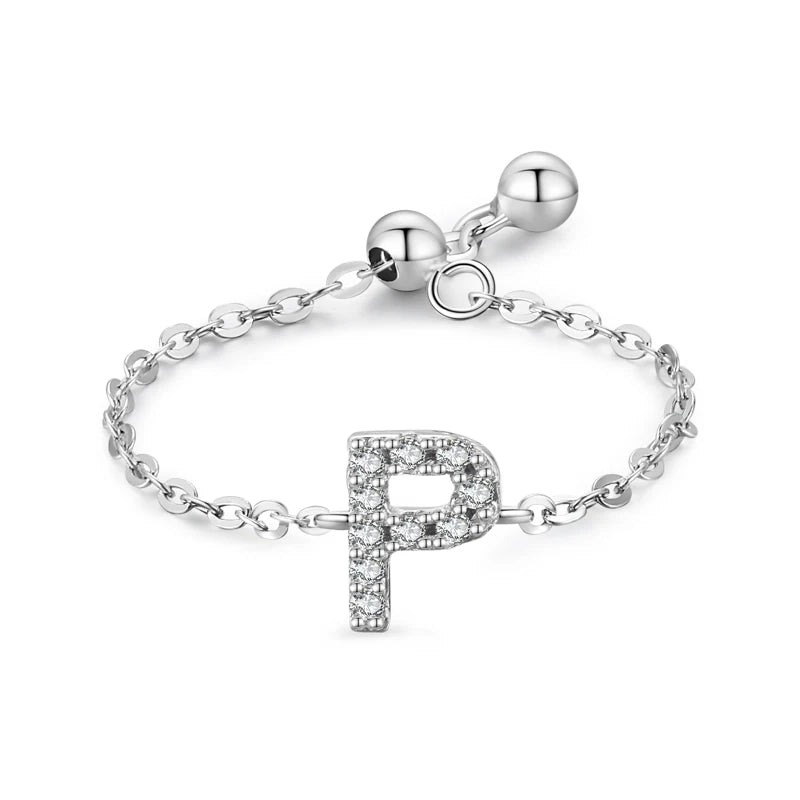 Personalized Alphabet Chain 925 Sterling Silver Ring