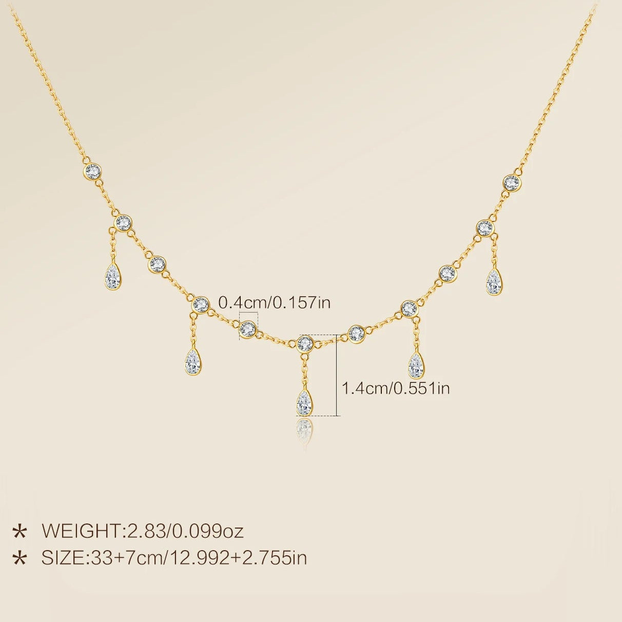 Teardrop Crystal Y Necklace 925 Sterling Silver | Dainty Drop Necklace