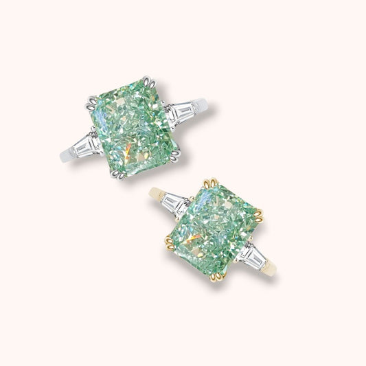 Mint Green Crushed Ice Cut 925 Sterling Silver Ring
