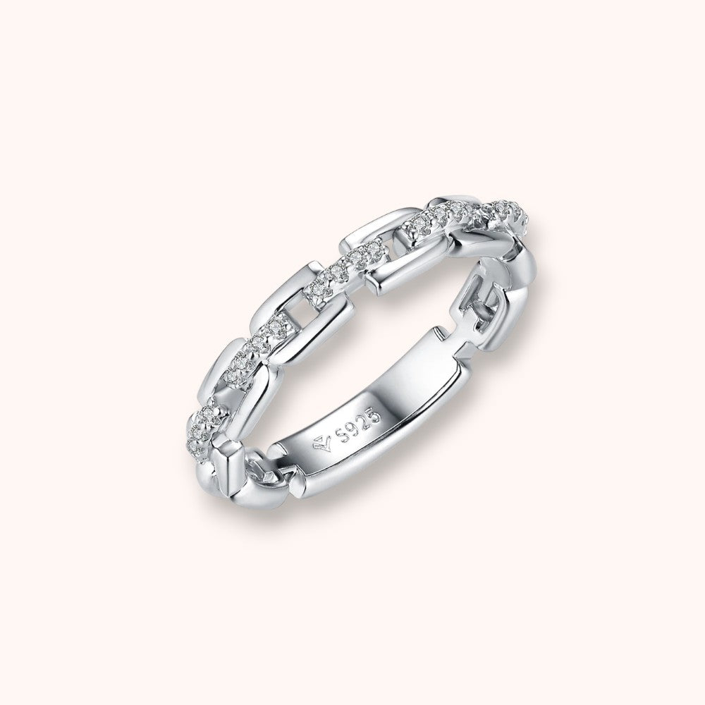 Moissanite Chain Link 925 Sterling Silver Ring | D Color VVS1