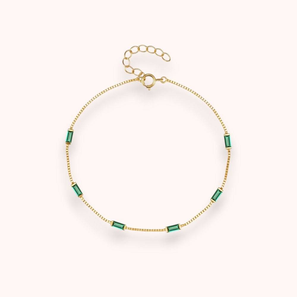 Emerald Green Baguette Chain 925 Sterling Silver Bracelet