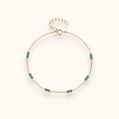 Emerald Green Baguette Chain 925 Sterling Silver Bracelet