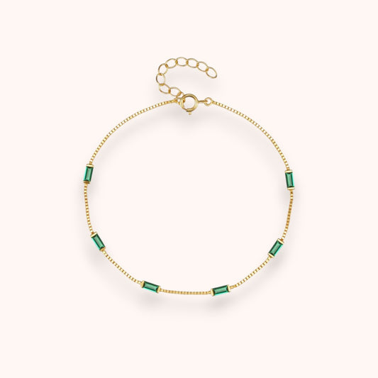 Emerald Green Baguette Chain 925 Sterling Silver Bracelet