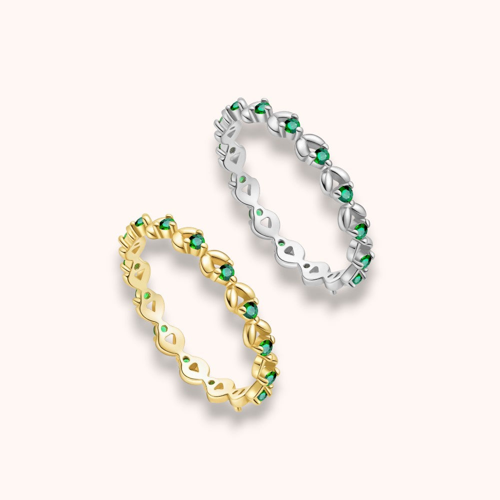Green Hollow Eternity Band 925 Sterling Silver Ring