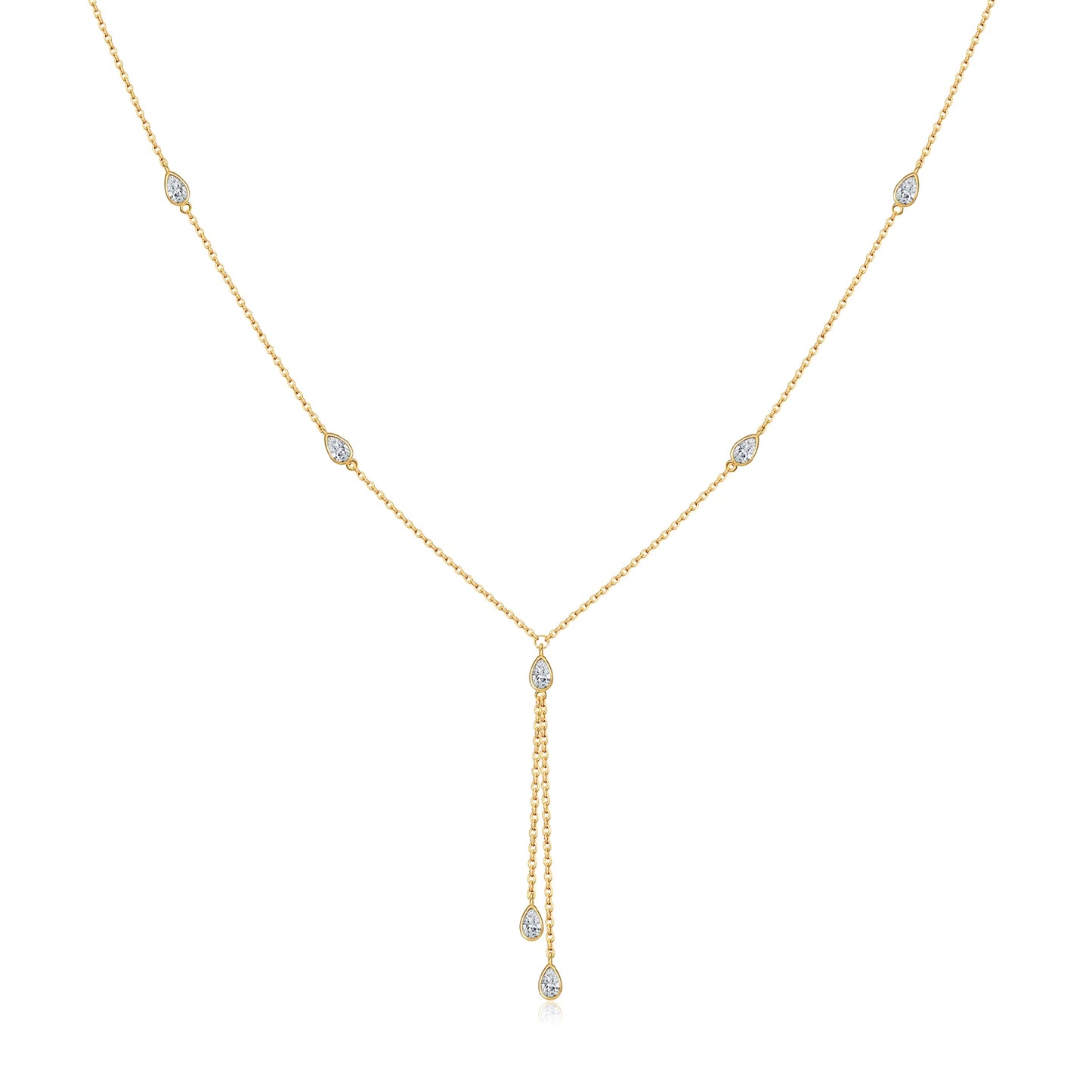 Teardrop Crystal Y Necklace 925 Sterling Silver | Dainty Drop Necklace