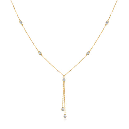Teardrop Crystal Y Necklace 925 Sterling Silver | Dainty Drop Necklace