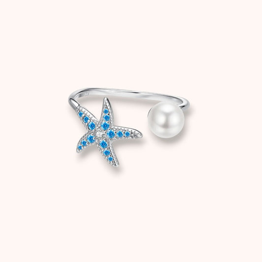 Starfish Pearl Adjustable 925 Sterling Silver Ring