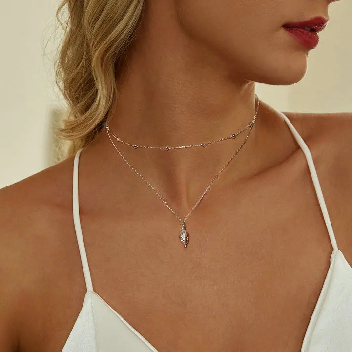 Ocean Shell Layered Necklace 925 Sterling Silver