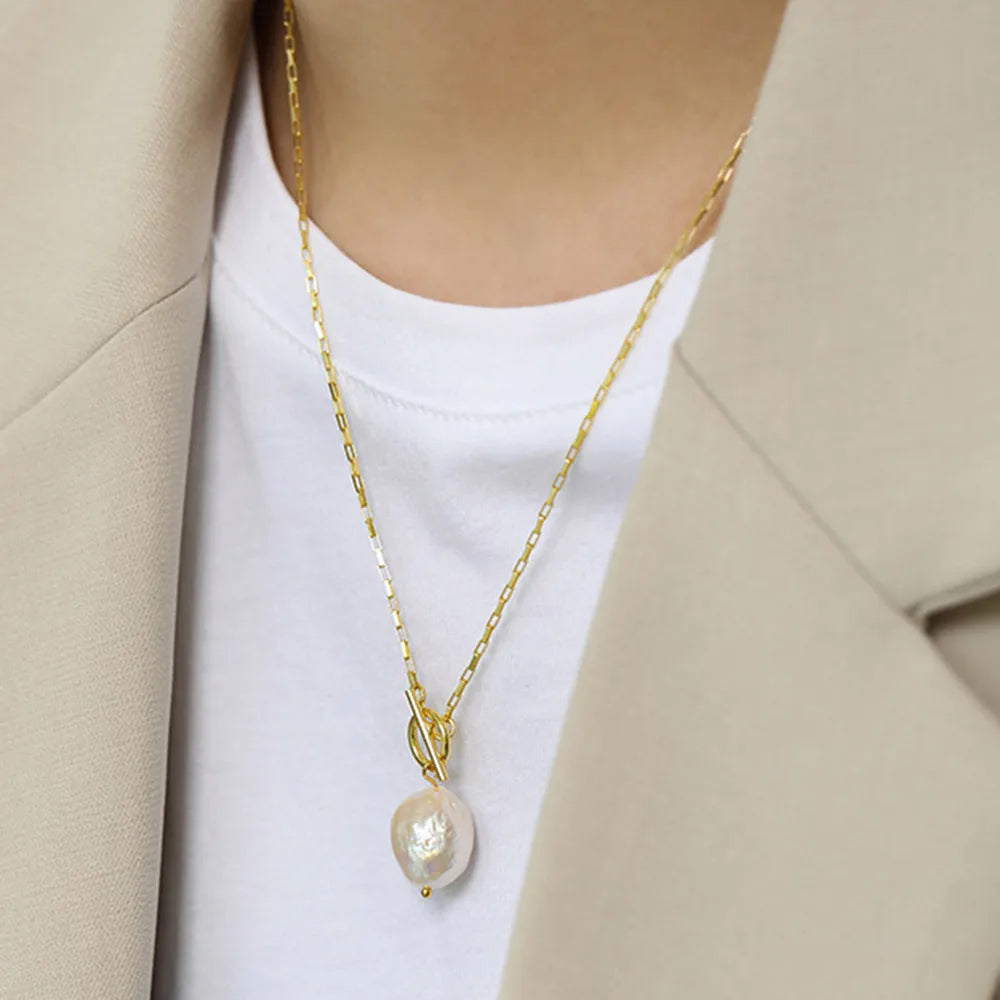 Freshwater Pearl Toggle 925 Sterling Silver Necklace