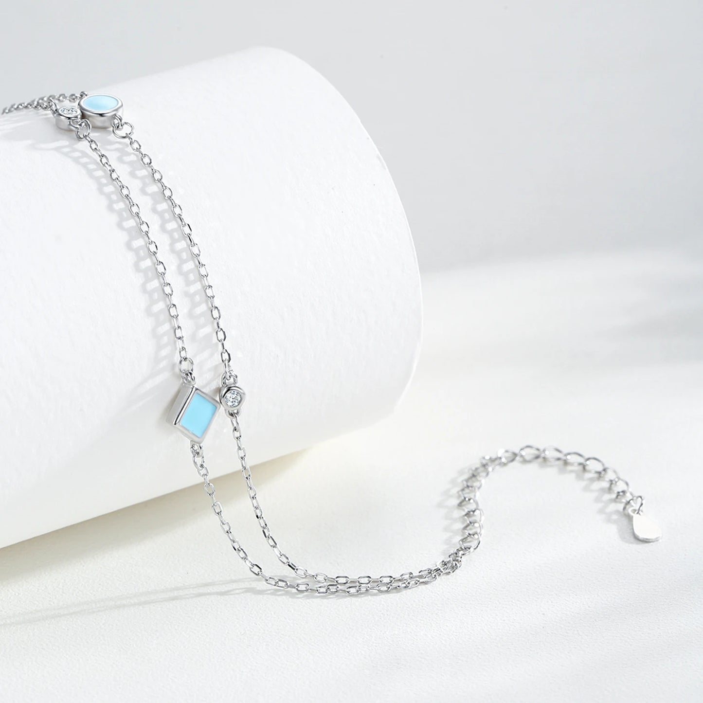 Aqua Link Bracelet | 925 Sterling Silver Adjustable Bracelet