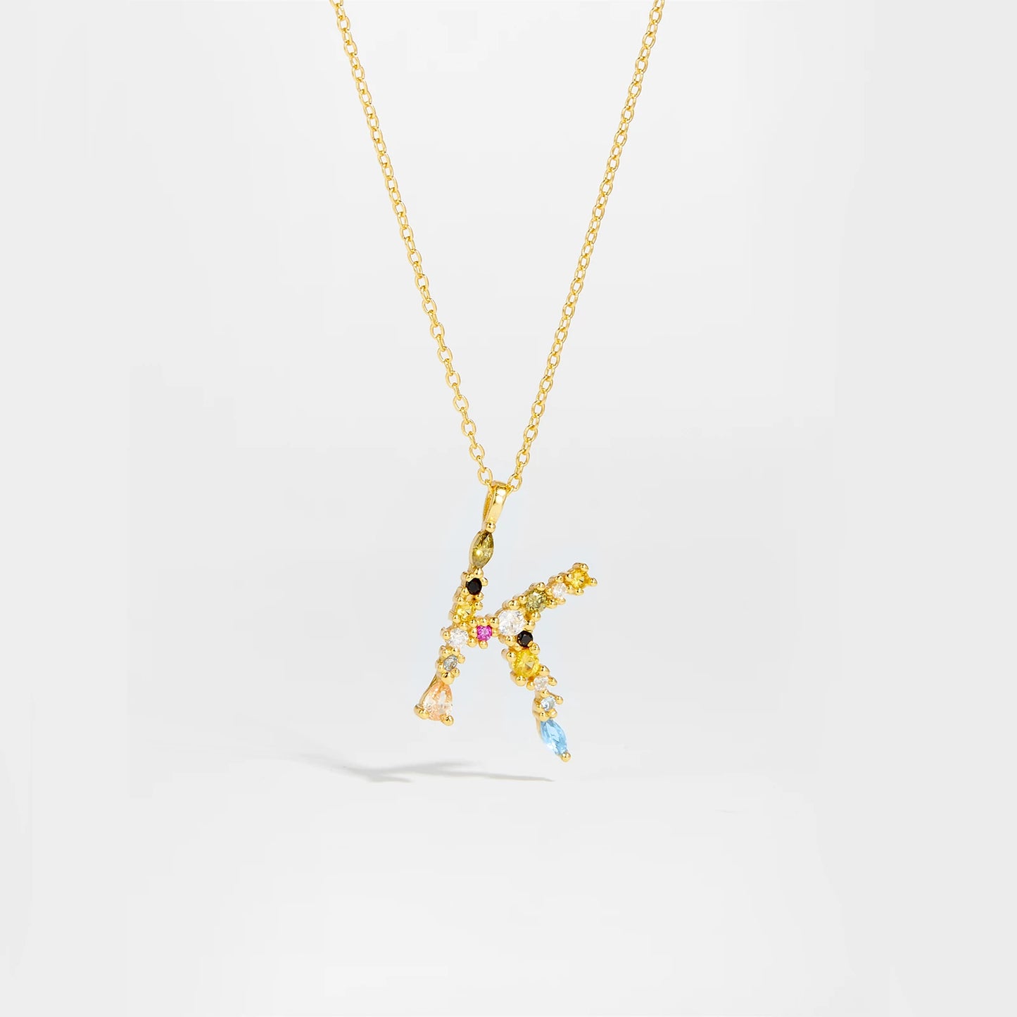 Colorful Crystal Initial Letter 925 Sterling Silver Necklace