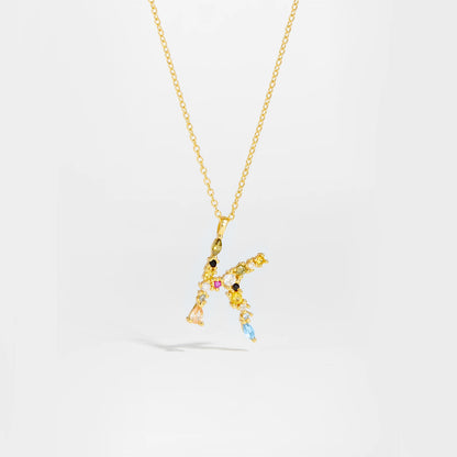 Colorful Crystal Initial Letter 925 Sterling Silver Necklace