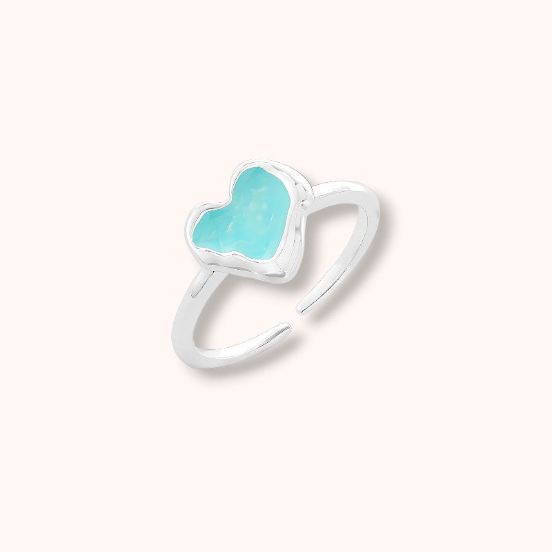 Aqua Blue Heart 925 Sterling Silver Ring