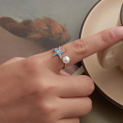 Starfish Pearl Adjustable 925 Sterling Silver Ring