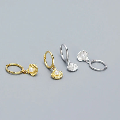 Shell Pearl Huggie Earrings – 925 Sterling Silver