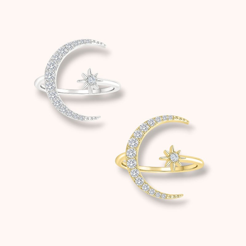 Moon & Star 925 Sterling Silver Ring