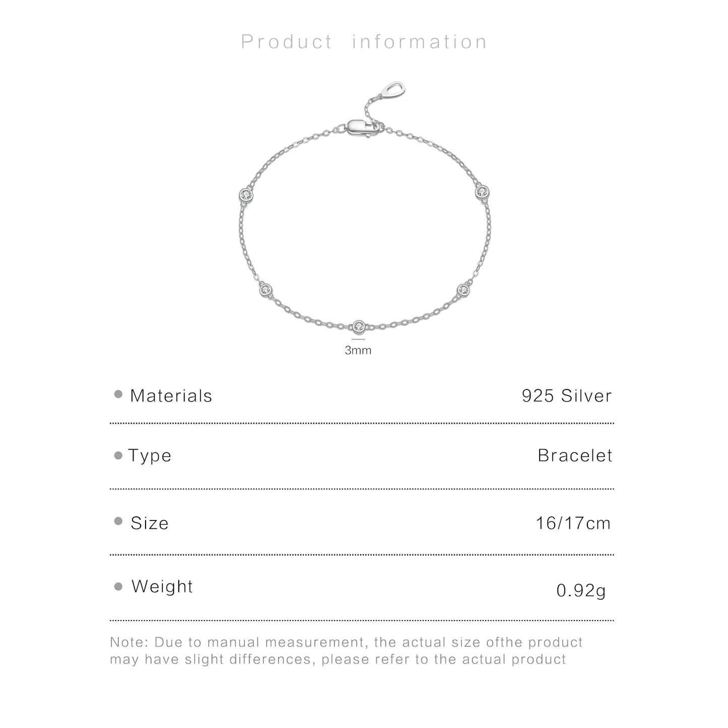 Dainty Zircon Station 925 Sterling Silver Bracelet