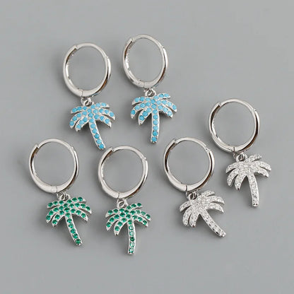 Palm Tree Zircon Hoop Earrings – 925 Sterling Silver