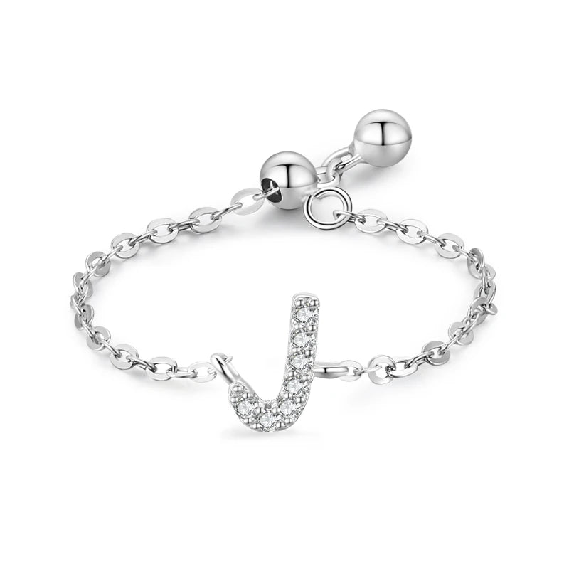 Personalized Alphabet Chain 925 Sterling Silver Ring