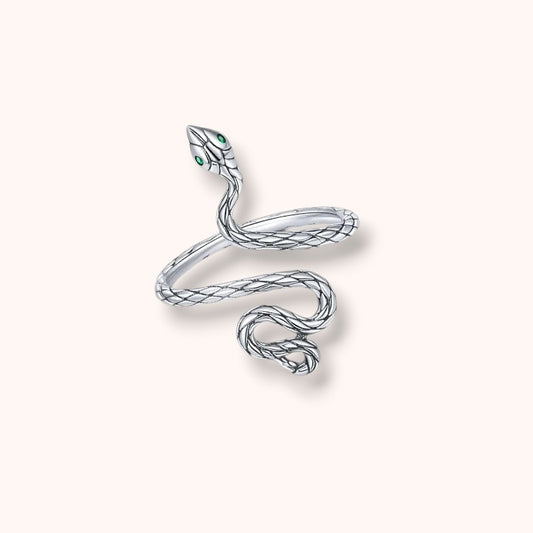 Long Silver Snake 925 Sterling Silver Ring