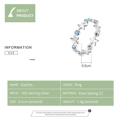 Starfish Ocean Band 925 Sterling Silver Ring