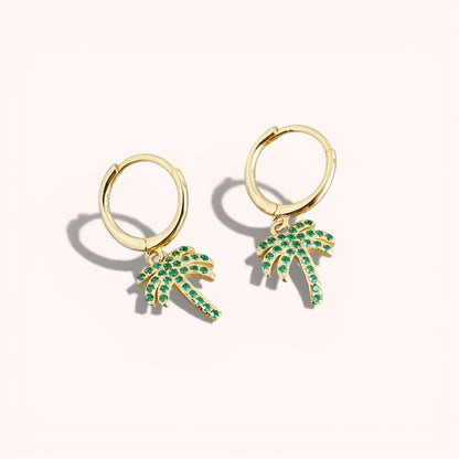 Palm Tree Zircon Hoop Earrings – 925 Sterling Silver
