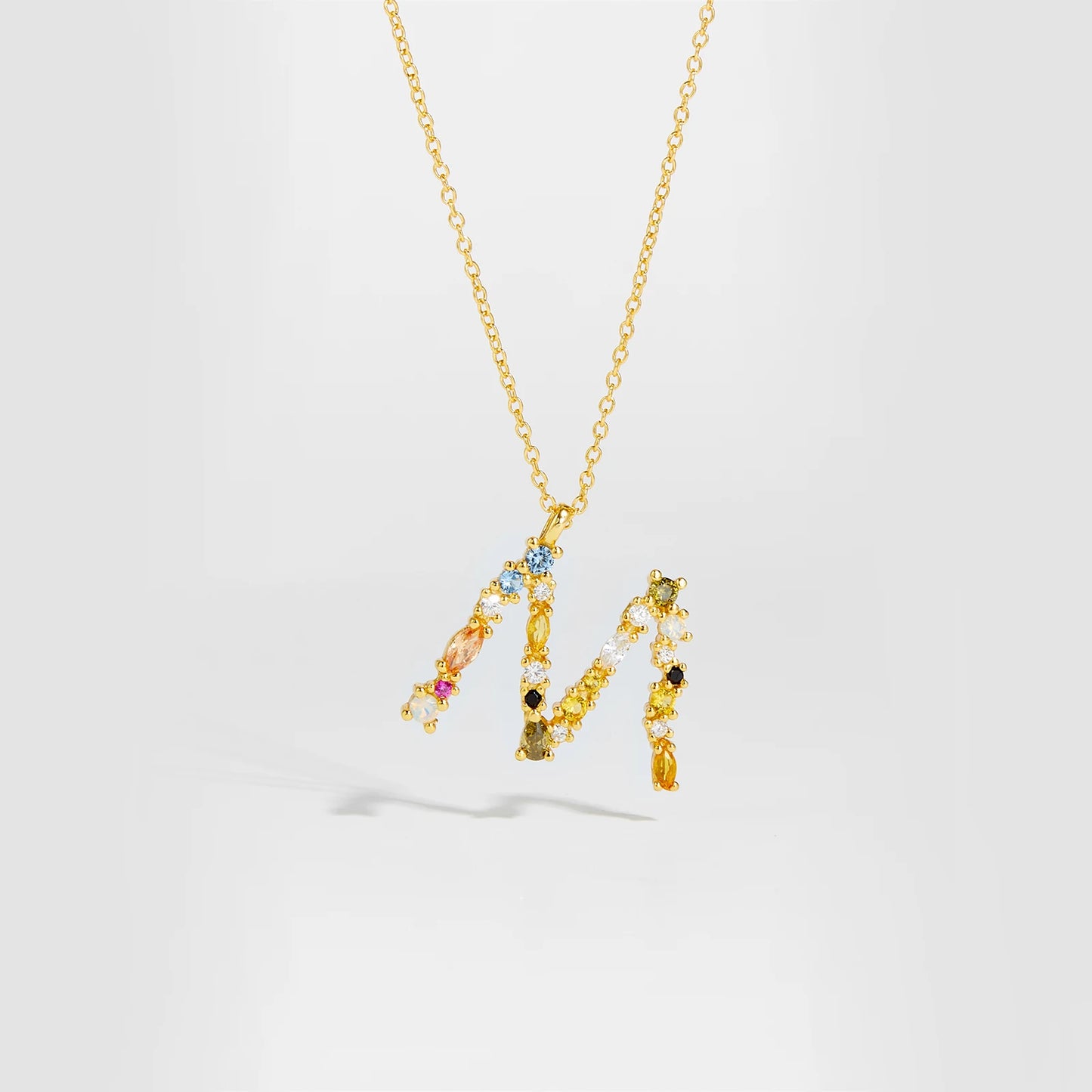 Colorful Crystal Initial Letter 925 Sterling Silver Necklace