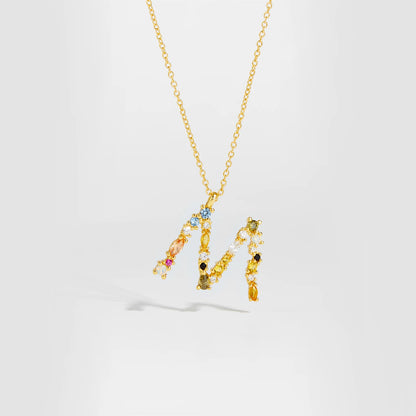 Colorful Crystal Initial Letter 925 Sterling Silver Necklace