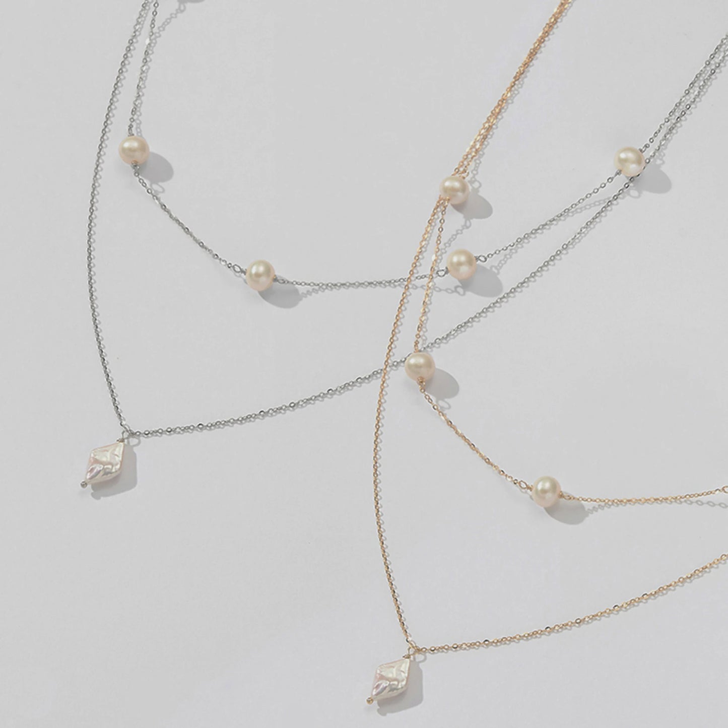 Elegant Freshwater Pearl Double Layered  925 Sterling Silver Necklace