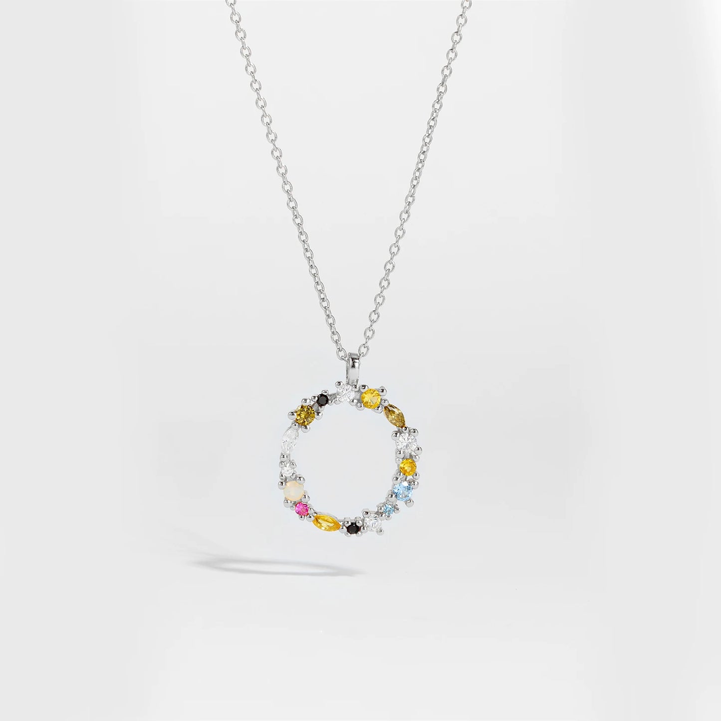 Colorful Crystal Initial Letter 925 Sterling Silver Necklace