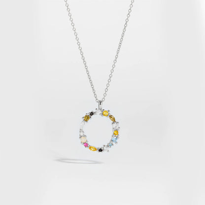 Colorful Crystal Initial Letter 925 Sterling Silver Necklace