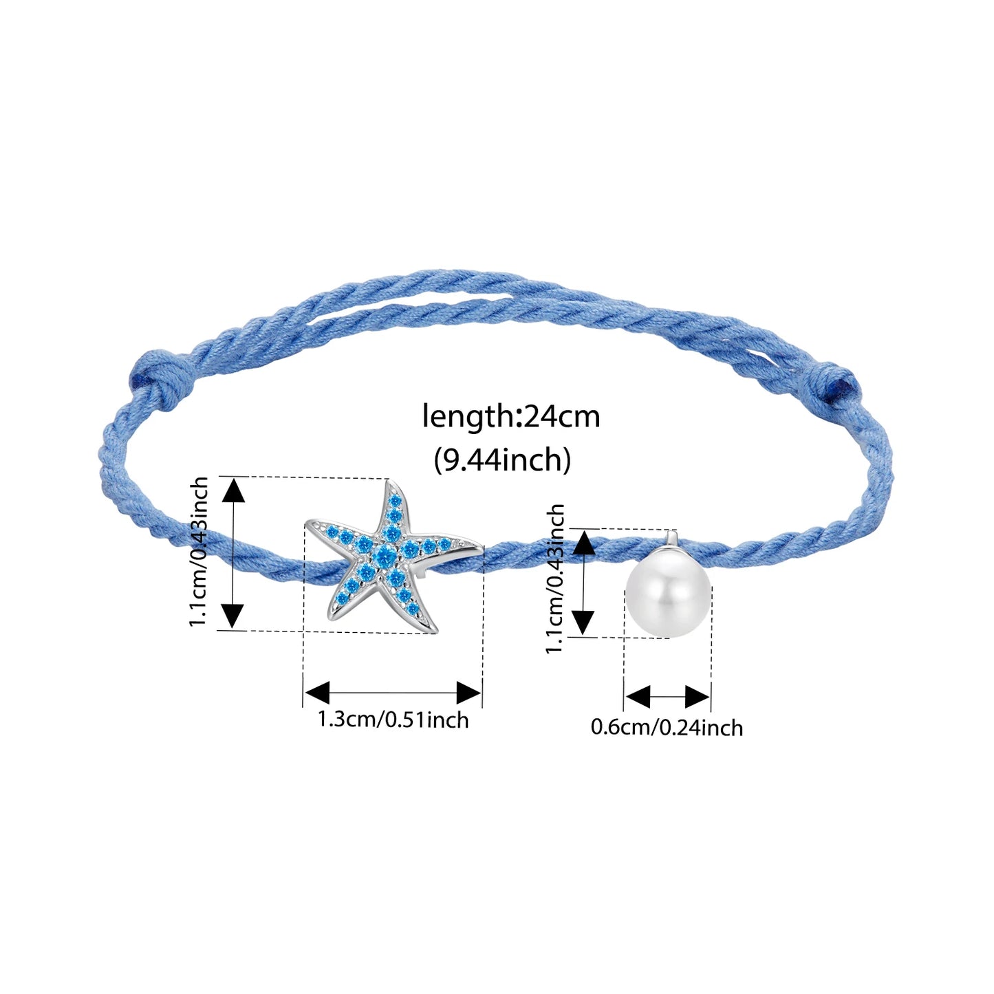 925 Sterling Silver Starfish & Pearl Hand Rope Bracelet