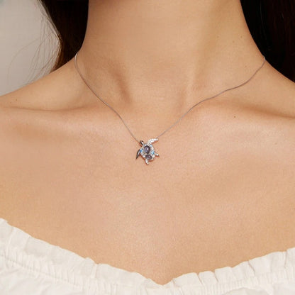 Sea Turtle Necklace – 925 Sterling Silver Ocean Blue Pendant