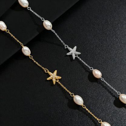 Stellar Pearl Line Necklace – 925 Sterling Silver