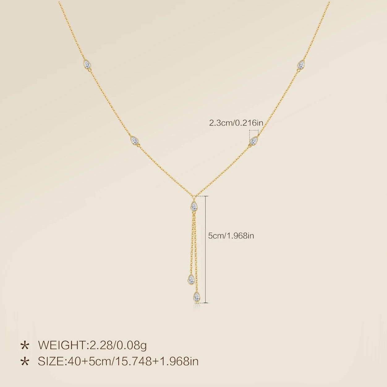 Teardrop Crystal Y Necklace 925 Sterling Silver | Dainty Drop Necklace