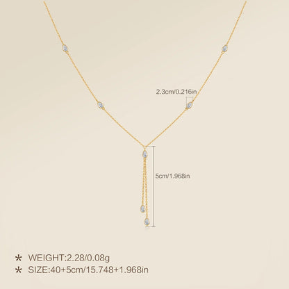 Teardrop Crystal Y Necklace 925 Sterling Silver | Dainty Drop Necklace