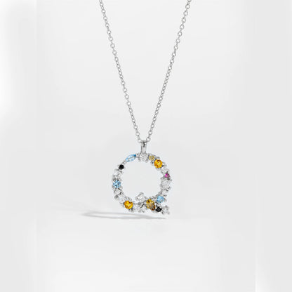 Colorful Crystal Initial Letter 925 Sterling Silver Necklace